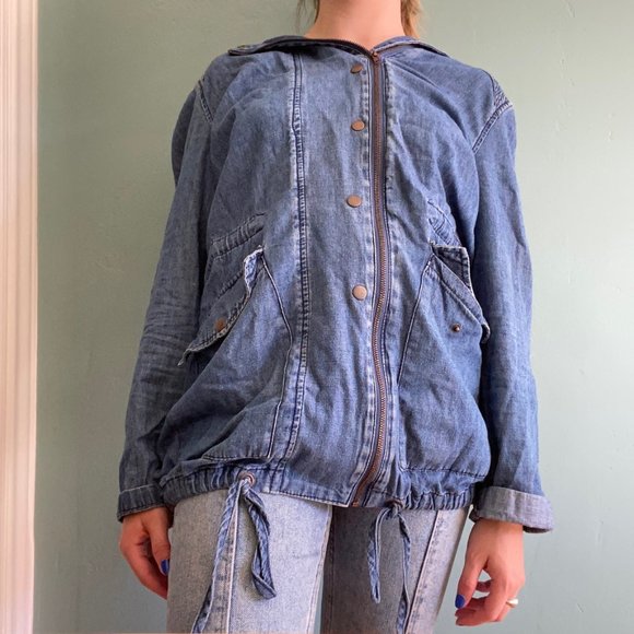 Chambray denim jacket with ties - Picture 3 of 6